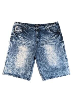 Royal Blue Mens 52 Y2K Blue Acid Wash Denim Shorts Streetwear Oversized Baggy